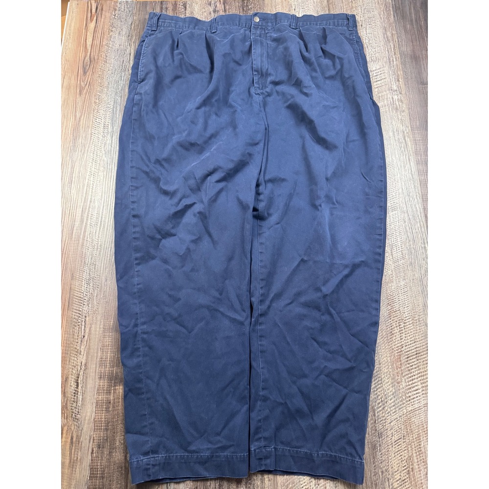 Polo Ralph Lauren Big Andrew Pant Mens 48B 32 Navy Blue Pleated Cotton Chinos